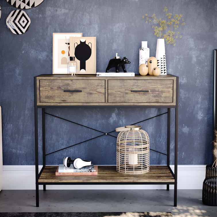 Borough Wharf Sylvie 2 Drawer Industrial Style Console Table With Metal ...